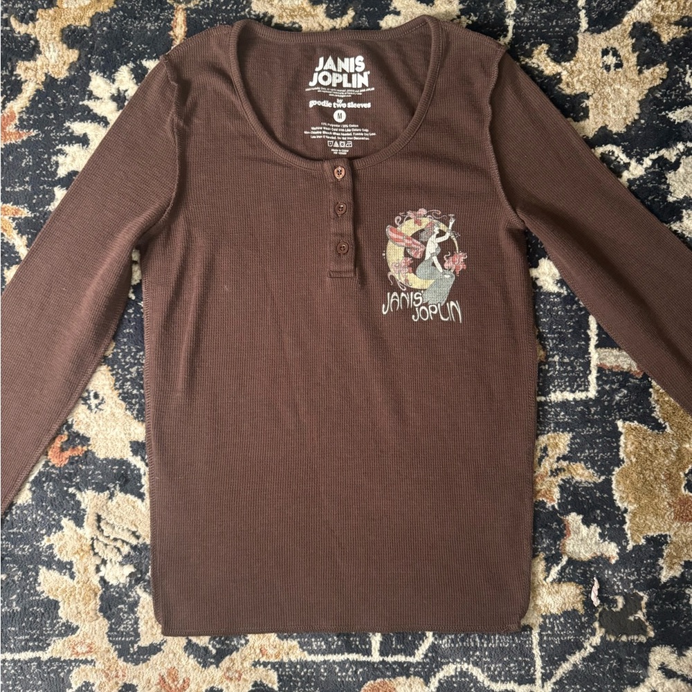Janis Joplin Brown Graphic Long Sleeve Shirt - Picture 2 of 4